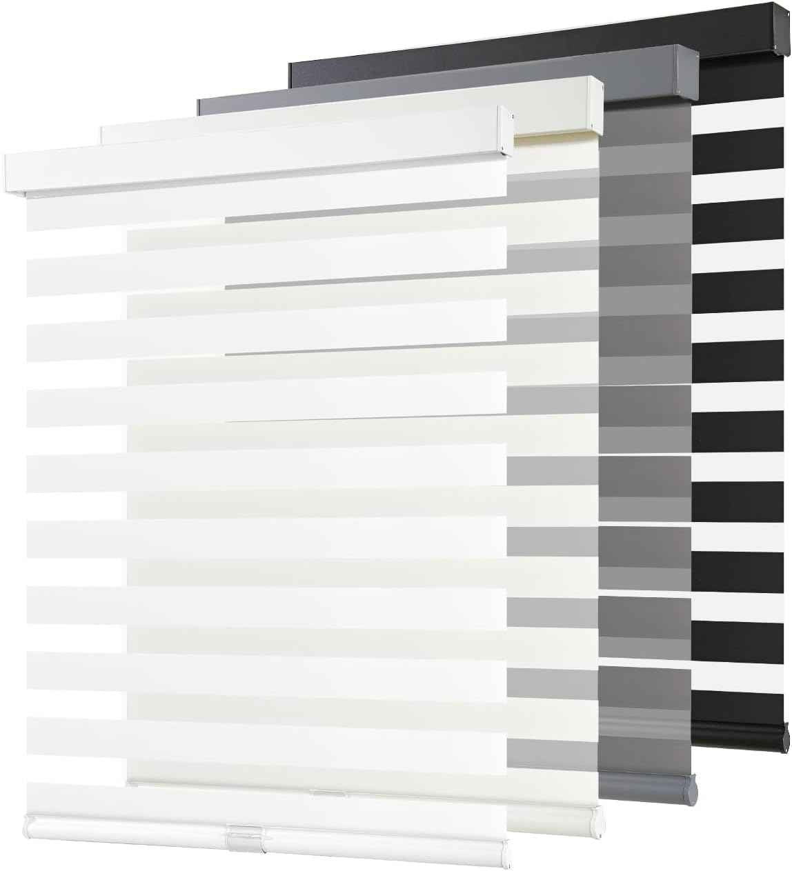 AOSKY Cordless Zebra Blinds for Windows Pull Down Roller Window Shades Dual Layer Light Filtering Privacy for Day and Night, Free-Stop Door Shades for Home Easy to Install (46" W X 72" H, White)