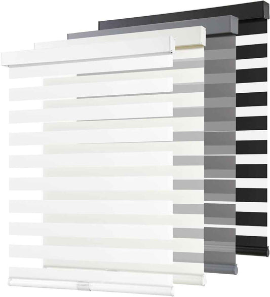 AOSKY Cordless Zebra Blinds for Windows Pull Down Roller Window Shades Dual Layer Light Filtering Privacy for Day and Night, Free-Stop Door Shades for Home Easy to Install (46" W X 72" H, White)