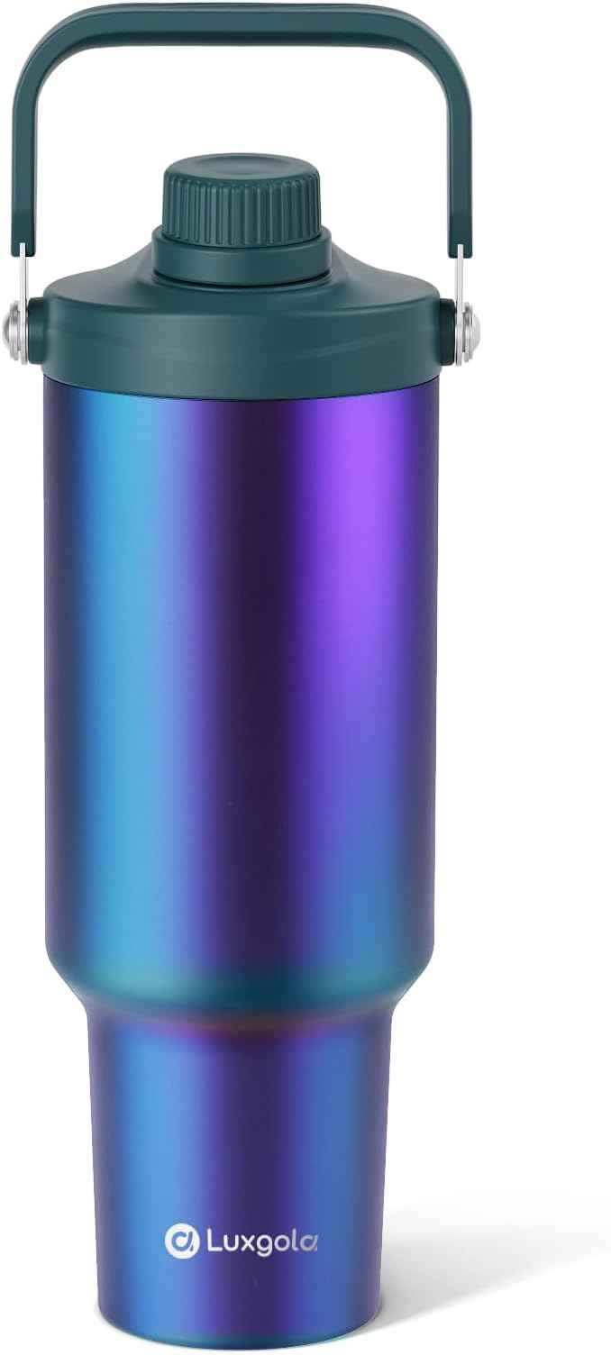 40 oz Insulated Tumbler, Double Wall Vacuum Stainless Steel Cup with Handle and Spout Lid, For Cold/Hot Drinks, Coffee Travel Mug for Car Holder/Home/Office/Party/Camping (Plating-1 Pack)