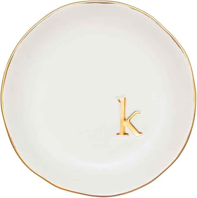 COLLECTIVE HOME - Ceramic Jewelry Tray, Decorative Trinket Dish for Rings Earrings Necklaces Bracelet Watch Keys, Birthday Mother's Day Christmas Gift for Women, 4.75", White Surface (K)