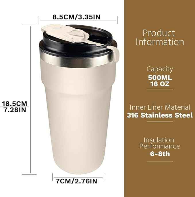 SPLMIFA Travel Coffee Mugs Leak-Proof, Reusable Coffee Cups with Lids, Stainless Steel Vacuum Insulated Coffee Tumblers, Thermal Insulation Cups for Men and Women Hot & Cold Drinks(4th-White, 16OZ)