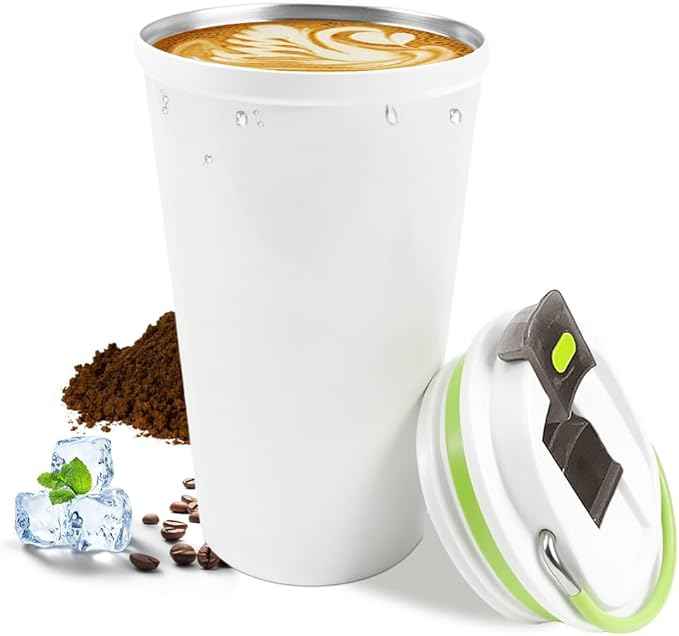 SPLMIFA Travel coffee mugs leak-proof, reusable coffee cup with lid, stainless steel vacuum insulated coffee tumblers, thermal insulation cups for men & women keep drinks hot & cold (6th-White, 12OZ)