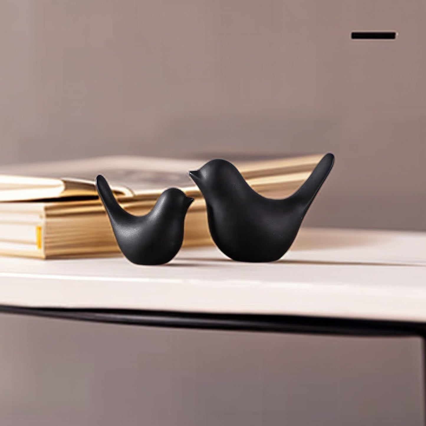 Small Animal Statues, Black Bird Figurines Home Decor, Modern Home Decorative, Ceramic Decor for Office Desktop, Bookshelf, Bedroom, Living Room, Cabinets, Coffee Table(Black 2 Pcs)