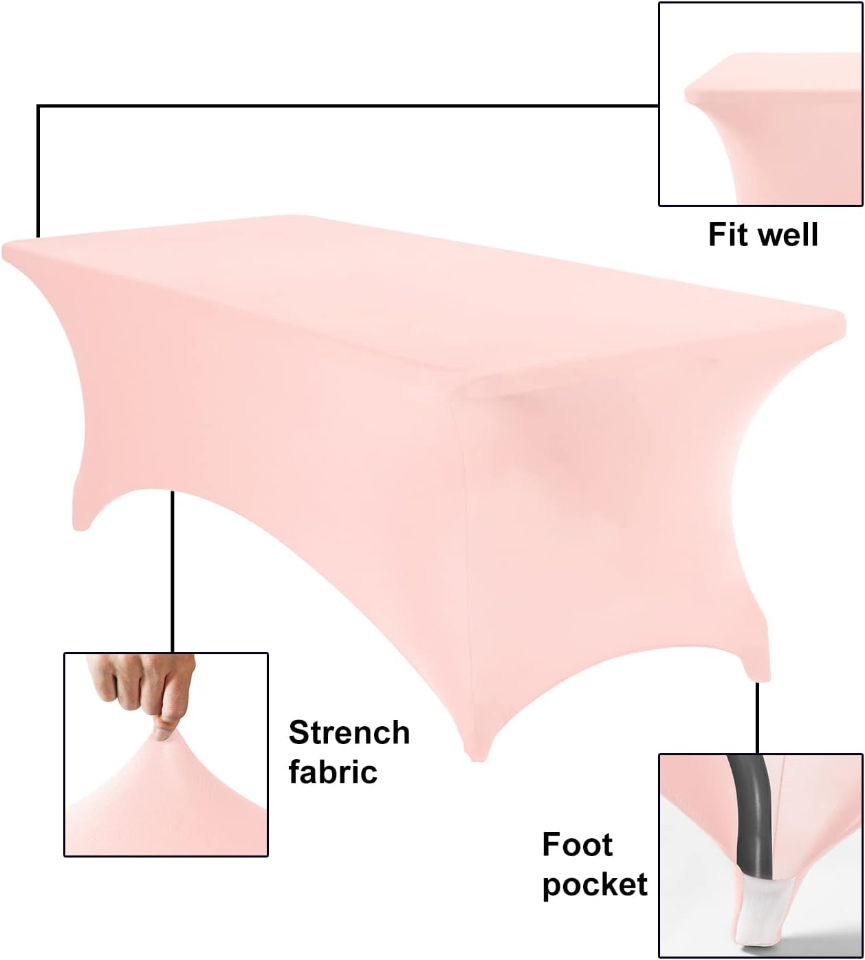 Spandex 8ft Waterproof Table Cover for Party,Wedding, Banquet, and Events(Blush Pink)