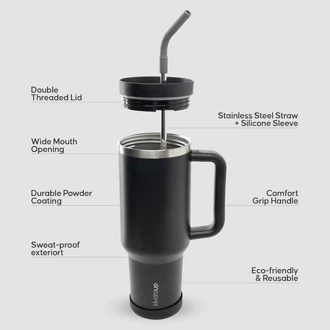 40oz Travel Tumbler Cup with Handle, Two-Way Slider Lid, Stainless Steel Straw with Silicone Tip, Vacuum Insulated Water Bottle for Hot & Cold Drinks, Great Gifts for Mom