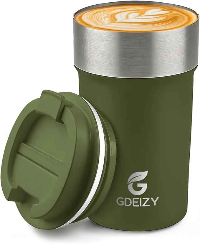 17oz Double Wall Stainless Steel Vacuum Insulated Travel Mug, Spill-Proof & Leak-Proof Coffee Mug, BPA-Free Reusable Coffee Cup for Hot & Cold Drinks, Black (Green)