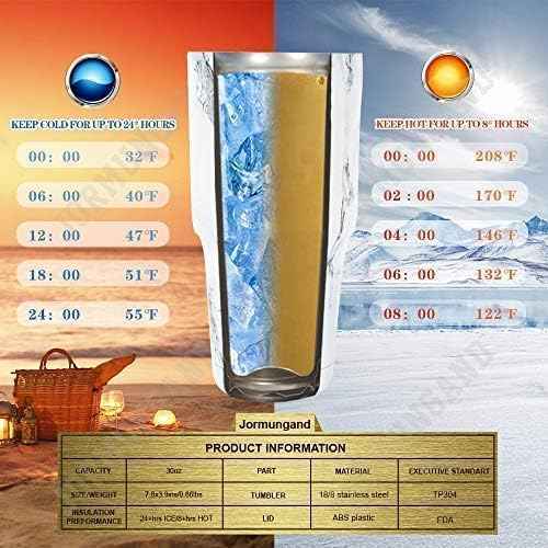 Jormungand 30 oz Tumbler Stainless Steel Vacuum Insulated Travel Mug with Leak Proof Lid Double Wall Coffee Cup Water Bottle for Cold Beverages 30oz Tumbler Marble White