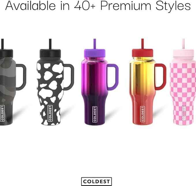 Coldest Tumbler with Handle and Straw - 100% Leak Proof Insulated Tumbler with Lid and Straw (3 Lids) - Stainless Steel Tumblers for Women & Men - Cup Holder Friendly Base, 36 oz (All in)