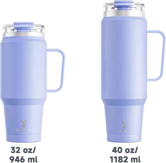Meoky 32 oz Tumbler with Handle, Insulated Tumbler with Lid and Straw, Stainless Steel Travel Mug, 100% Leak Proof, Keeps Cold for 24 Hours or Hot for 8 Hours, Fits in Car Cup Holder (Lilac)
