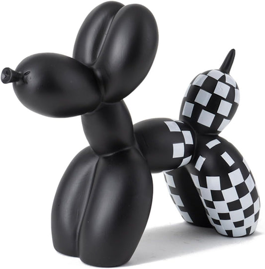 Vilead Resin Balloon Dog Statue with Checkered Pattern,Modern Home Decoration Trendy Animal Art Ornaments,Collection Figurine Bedroom Living Room Office Desktop Sculpture