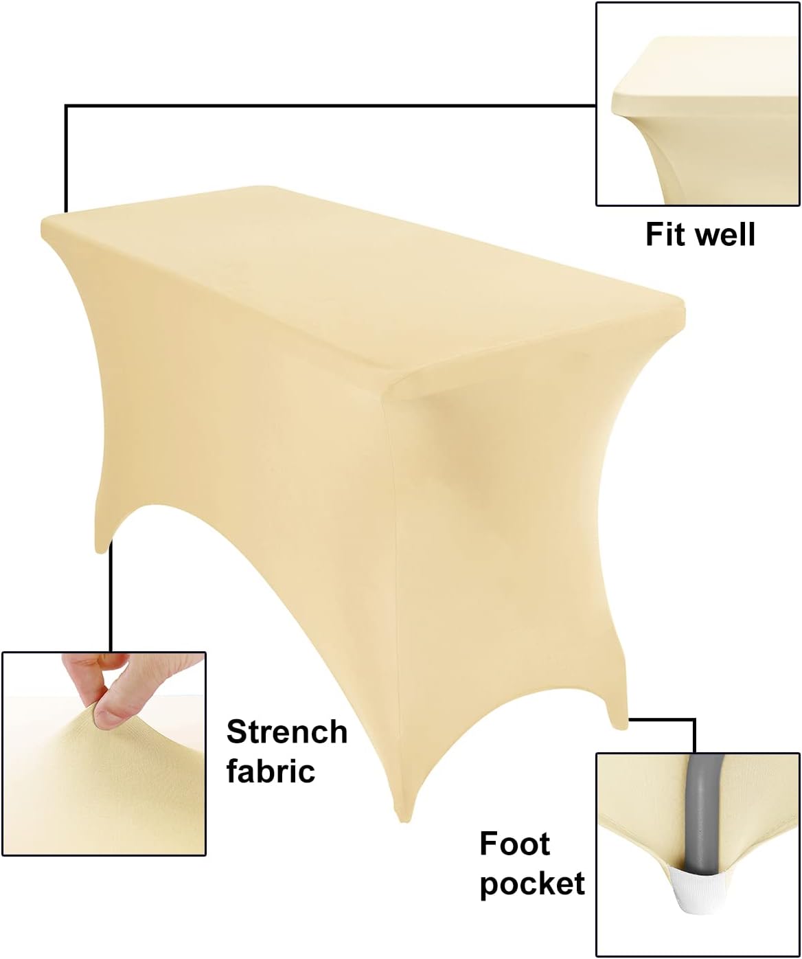 2Pack Spandex Waterproof Table Covers 4ft，Spandex 4ft Waterproof Table Cover for Party,Wedding, Banquet, and Events(Champagne)