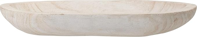 BOLTCORRSE Large Whitewashed Decorative Wood Bowl - Hand Carved Paulownia Tray for Coffee Table Centerpiece & Entryway Catchall - Organic Modern Farmhouse Decor