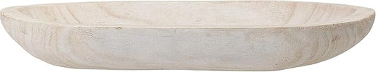 BOLTCORRSE Large Whitewashed Decorative Wood Bowl - Hand Carved Paulownia Tray for Coffee Table Centerpiece & Entryway Catchall - Organic Modern Farmhouse Decor