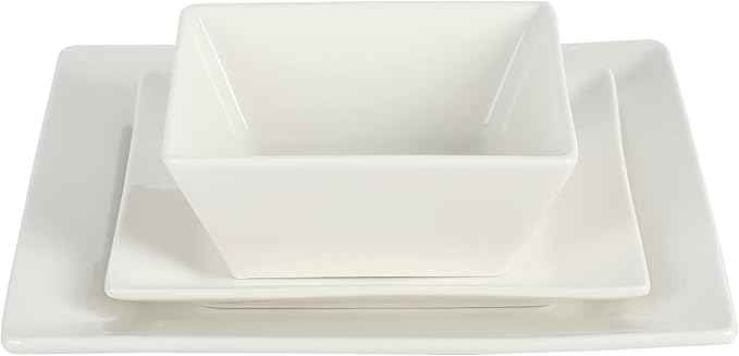 Gibson Home Zen Buffet Hard Square Porcelain Chip and Scratch Resistant Dinnerware Set, White, Service for 8 (24pcs)