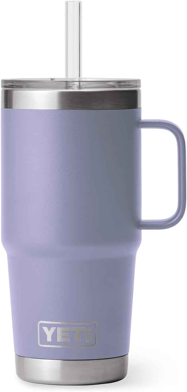 YETI Rambler 25 oz Tumbler with Handle and Straw Lid, Travel Mug Water Tumbler, Vacuum Insulated Cup with Handle, Stainless Steel, Cosmic Lilac
