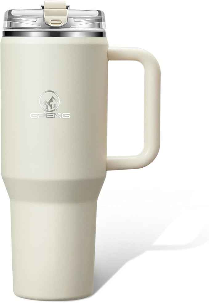 Gpeng 30/40/50 oz Tumbler with Handle, Water Bottles with Straw Lid, Insulated Stainless Steel Travel Mug Cup Holder Friendly, Keep Drinks Cold or Hot for Hours