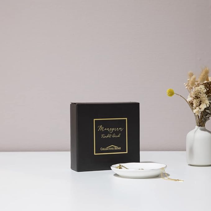 COLLECTIVE HOME - Ceramic Jewelry Tray, Decorative Trinket Dish for Rings Earrings Necklaces Bracelet Watch Keys, Birthday Mother's Day Christmas Gift for Women, 4.75", White Surface (J)