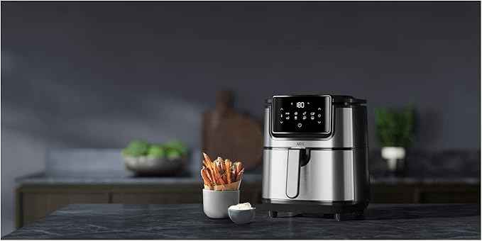 AEG AF6-1-4ST Heißluftfritteuse/Frittieren/Grillen/Braten/Backen ohne/wenig Öl / 8 Programme / 3,5 l Fassungsvermögen/spülmaschinenfest/LED Touch-Display/programmierbar/Edelstahl