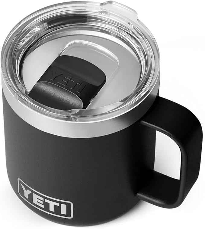 YETI Rambler 10 oz Ceramic Lined Stackable Mug, Vacuum Insulated, Stainless Steel with MagSlider Lid, Black