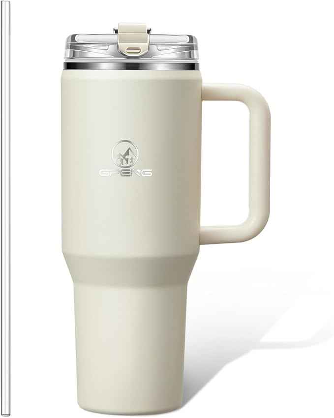 Gpeng 30/40/50 oz Tumbler with Handle, Water Bottles with Straw Lid, Insulated Stainless Steel Travel Mug Cup Holder Friendly, Keep Drinks Cold or Hot for Hours