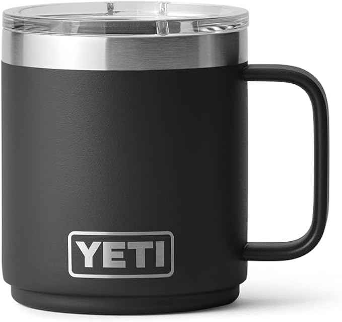 YETI Rambler 10 oz Ceramic Lined Stackable Mug, Vacuum Insulated, Stainless Steel with MagSlider Lid, Black