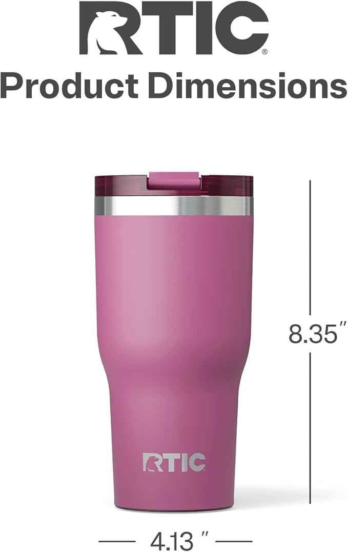 RTIC 30oz Essential Tumbler with Lid, Ceramic Lined, Insulated, Stainless Steel, Metal, Double Wall Vacuum-Insulation, Travel Cup for Iced Coffee, Tea, Hot and Cold Drink, Orchid