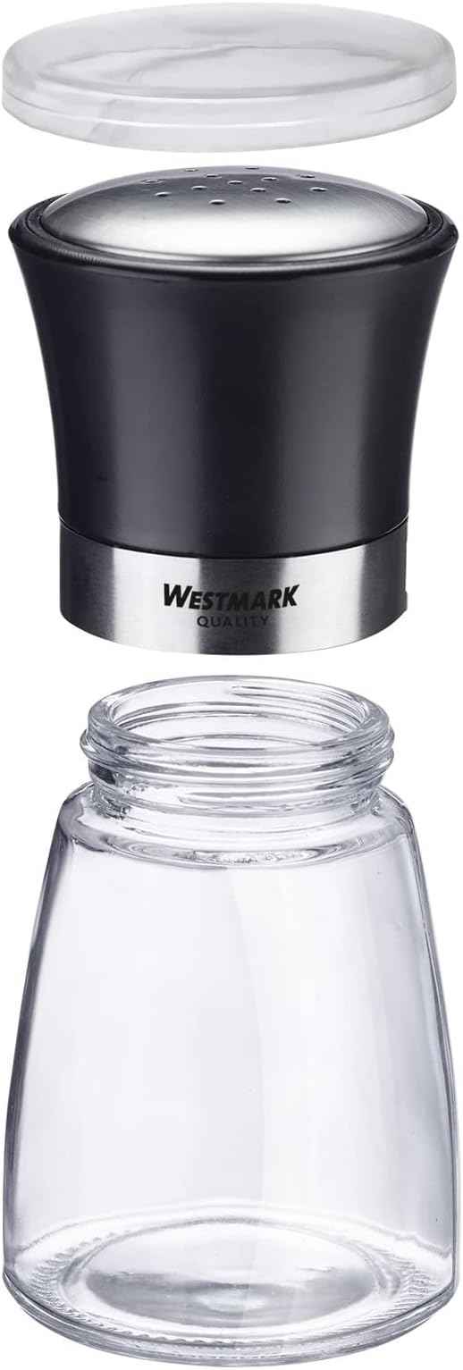 Westmark 63502260 Spice Shaker with Aroma Lid, Fine Hole Pattern, Capacity: 190 ml, Glass/Stainless Steel/Plastic, Blacky, Transparent/Black/Silver