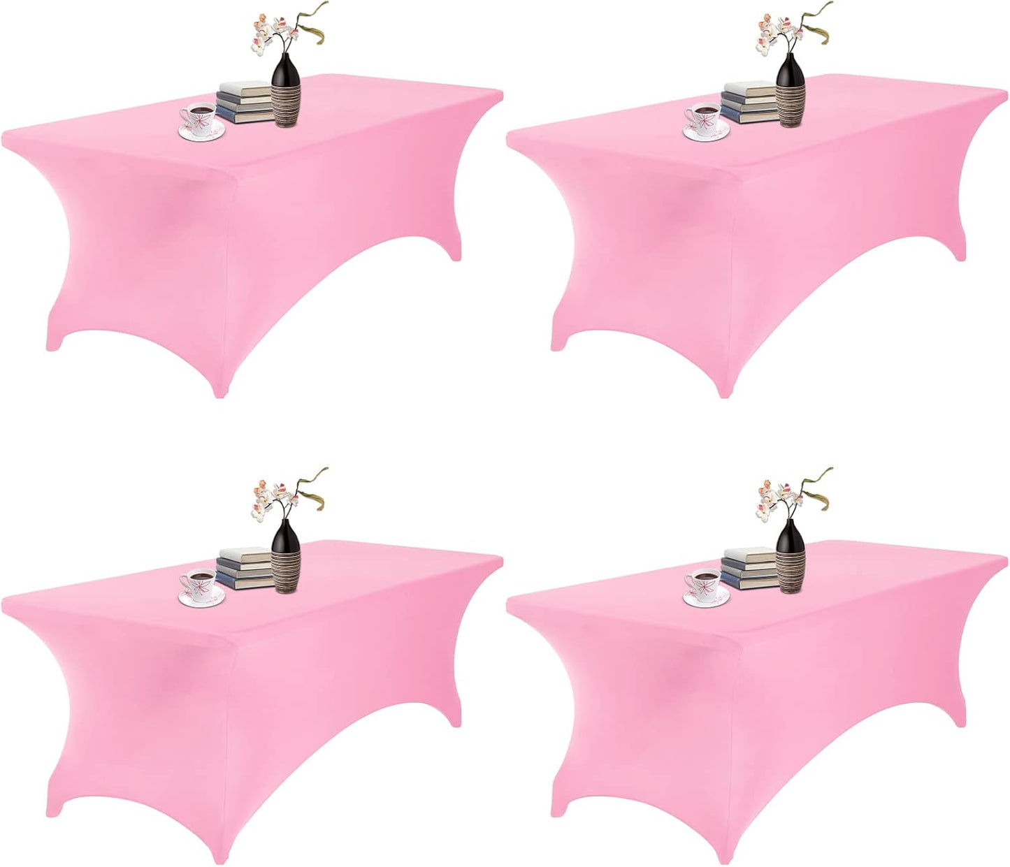 4Pack Spandex Waterproof Table Covers 8ft，Spandex 8ft Waterproof Table Cover for Party,Wedding, Banquet, and Events(Pink)