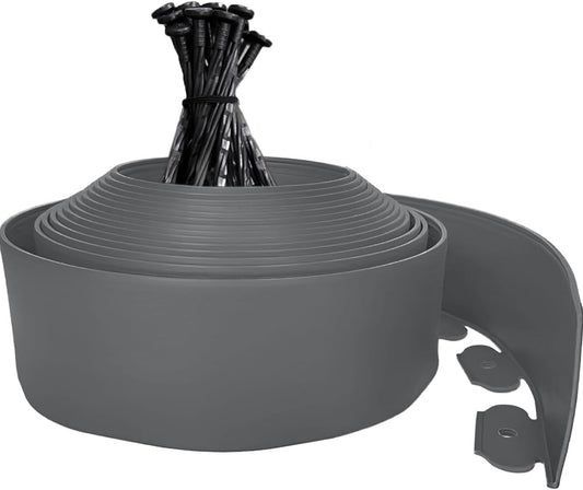 33FT Landscape Edging, 4in Tall Garden Edging Border with 30pcs Stakes Straight Top Edging for Yard Garden DIY Flower Beds Sidewalks Paver Edging, Grey