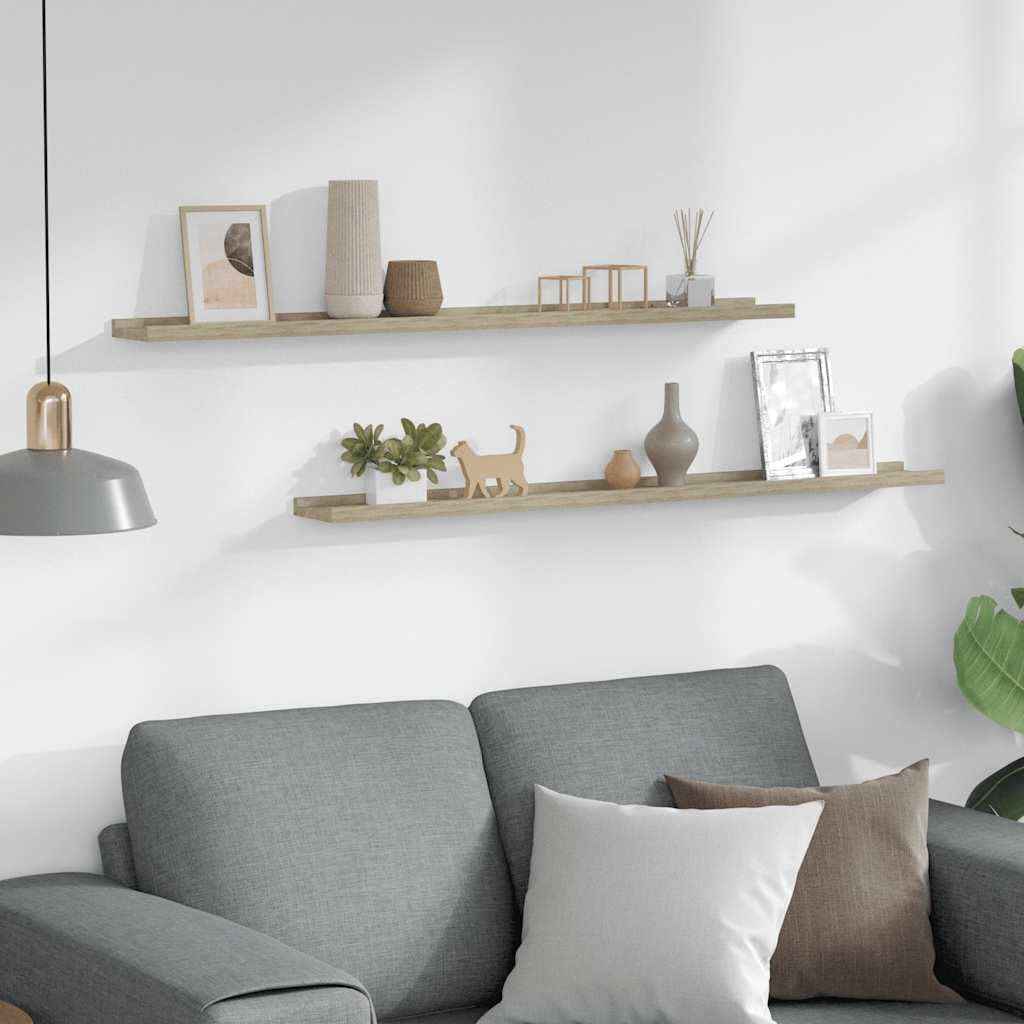 Wall Shelf Set of 2 Large Floating Shelves in Sonoma Oak MDF Matte Finish 39.4 Inch Rectangular Wall Decor for Living Room Bedroom Bathroom Storage and Display