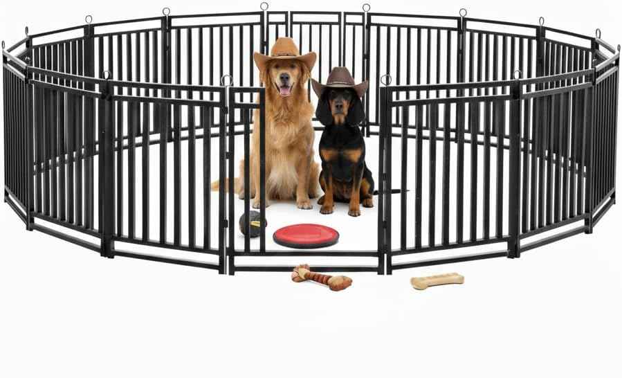 Dog Playpen 47 Inch Height 16 Panels Dog Fence Outdoor Indoor Metal Dog Pen for Large/Medium/Small Dogs for Yard Camping and RV | Black-Silver