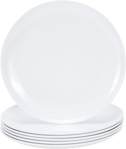 Melamine Plates Set of 6 – 9.5-Inch Unbreakable Stackable Dinner Plates,Lightweight & Easy-Clean White Dishees for Everyday Dining, Outdoor, Picnic, Camping, Dishwasher Safe