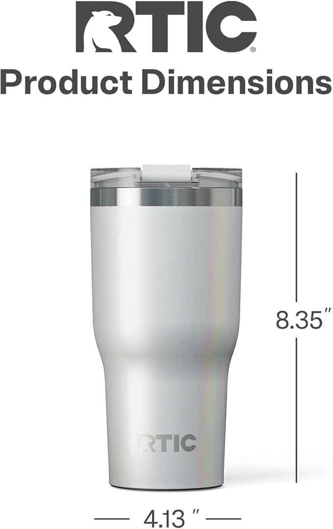 RTIC 30oz Essential Tumbler with Lid, Ceramic Lined, Insulated, Stainless Steel, Metal, Double Wall Vacuum-Insulation, Travel Cup for Iced Coffee, Tea, Hot and Cold Drink, Cool Grey Glitter