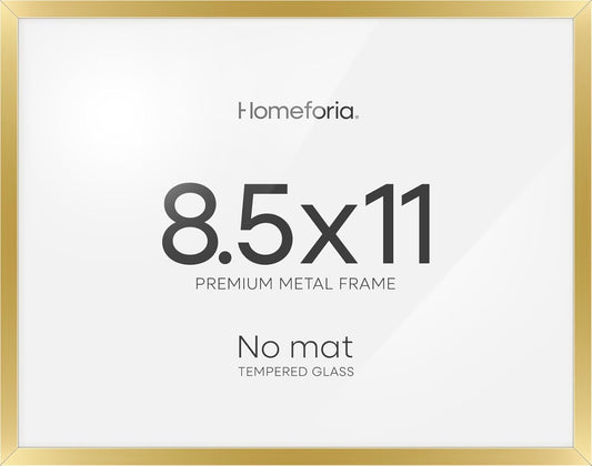Homeforia Gold Diploma Frame 8.5 x 11, High End Metal 8.5x11 Certificate Frames, 11x8.5 Document Frame for Wall or Tabletop, 8.5 by 11 Letter Size Graduation Frames, Tempered Glass, Wall Kit, Set of 1