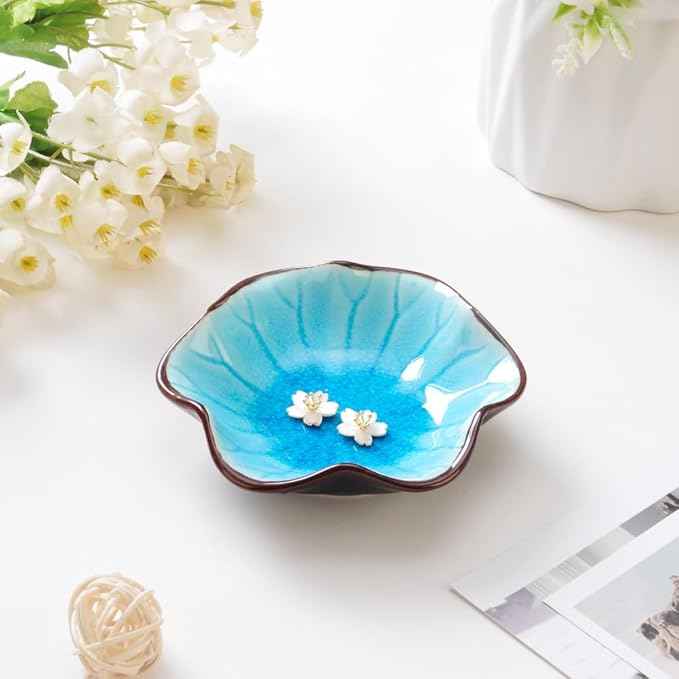 Ice Cracking Leaf Jewelry Dish, Decorative Ring Holder Small Trinket Tray Bowl, Gifts for Daughter Mom Friends, Lake Blue.