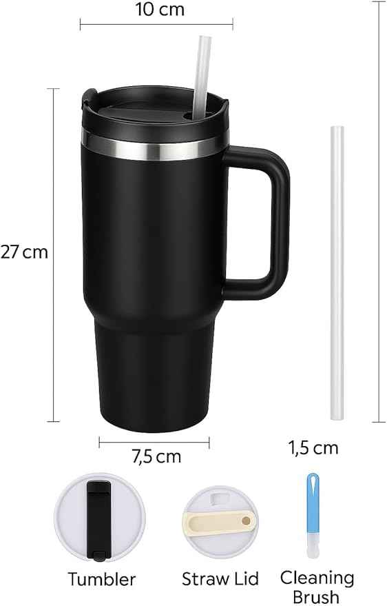 40 oz Tumbler with Handle and Straw | Insulated Stainless Steel Travel Mug with Leak Proof Lid | Cup Holder Friendly | BPA Free | Keeps Cold 12 Hours Hot 8 Hours