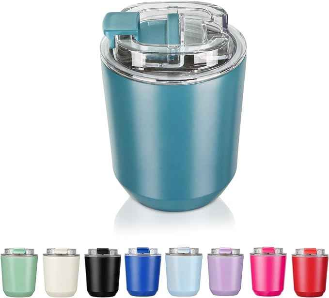 Puraville Insulated Tumblers with Lid, 10 oz Travel Coffee Mug Stainless Steel Vacuum Cup, Leak Proof Reusable Double Walled Coffee Tumbler for Iced and Hot Drinks, Peacock Blue