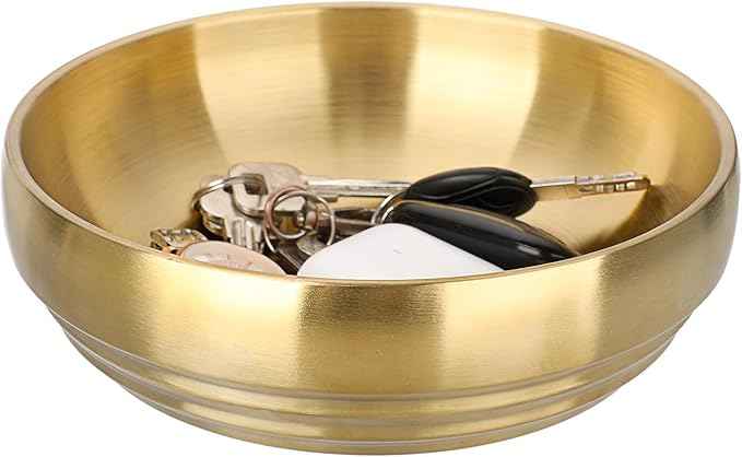 Key Bowl for Entryway Table Decorative Key Dish for Organizing Tabletop Catch All Bowl Gold Fruit Bowls for Kitchen Counter, Coffee Table,7.4 Inches