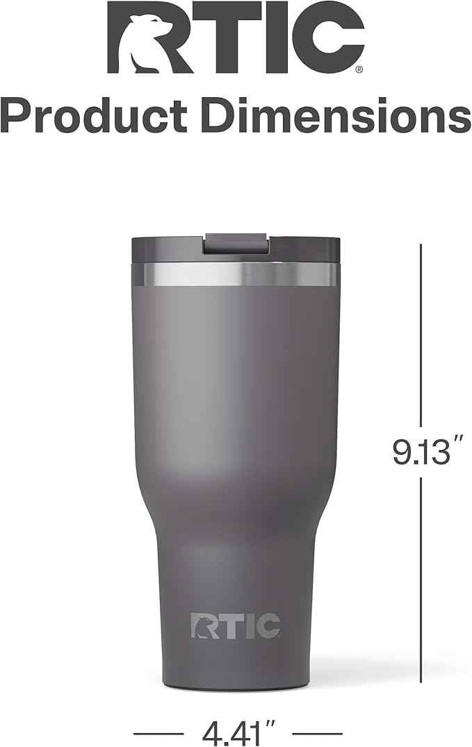 RTIC 40oz Essential Tumbler with Lid, Ceramic Lined, Insulated, Stainless Steel, Metal, Double Wall Vacuum-Insulation, Travel Cup for Iced Coffee, Tea, Hot and Cold Drink, Graphite