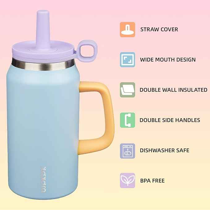 BJPKPK 50oz Insulated Tumbler with Handle Stainless Steel Travel Coffee Mug with Lid Reusable Large Water Bottle with Straw,Blue