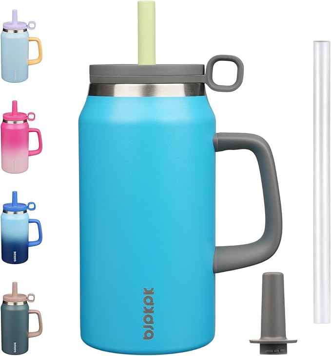 BJPKPK 50oz Insulated Tumbler with Handle Stainless Steel Travel Coffee Mug with Lid Reusable Large Water Bottle with Straw,Reef Blue