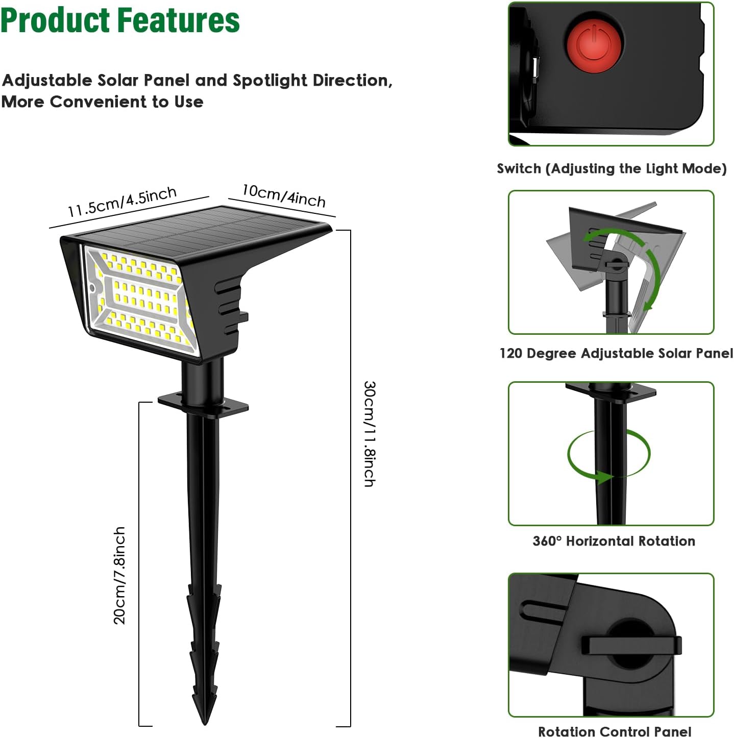 Solar Spot Lights Outdoor with 60 LED & Auto On/Off, 4 Pack Solar Lights Outdoor Waterproof IP68 with 3 Lighting Modes, 2-in-1 Solars Landscape Light for Outside, Garden, Yard(Cool White)