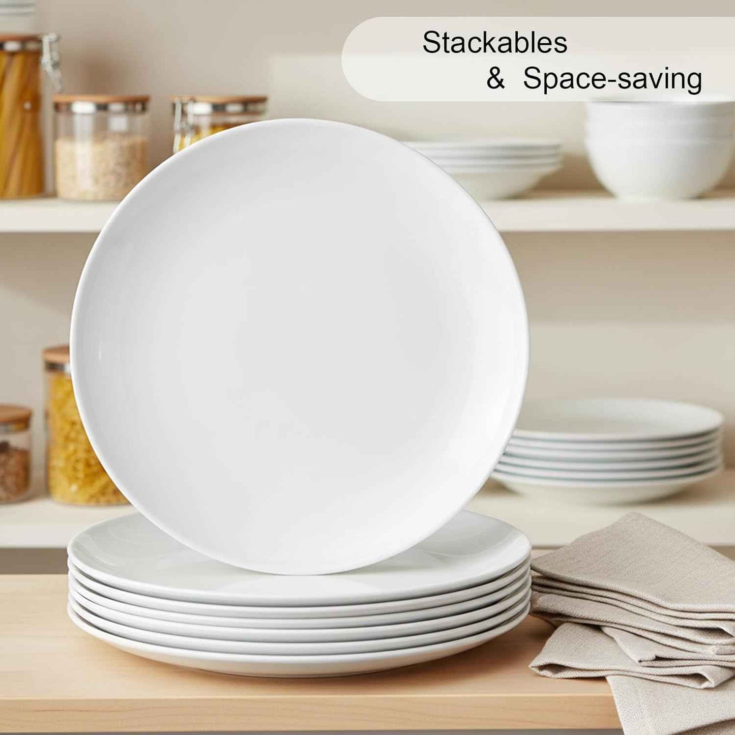 Melamine Plates Set of 6 – 9.5-Inch Unbreakable Stackable Dinner Plates,Lightweight & Easy-Clean White Dishees for Everyday Dining, Outdoor, Picnic, Camping, Dishwasher Safe