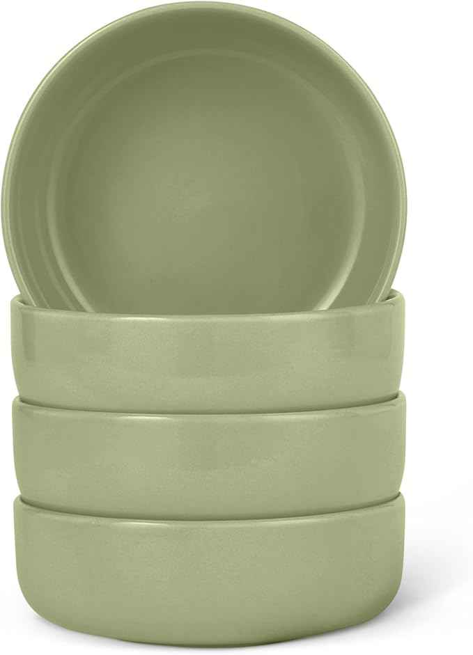 Amazon Basics Glazed Stoneware Bowls, 4-Piece Set, Microwave and Dishwasher-Safe, 20 oz. Capacity, 5.5 in., Olive