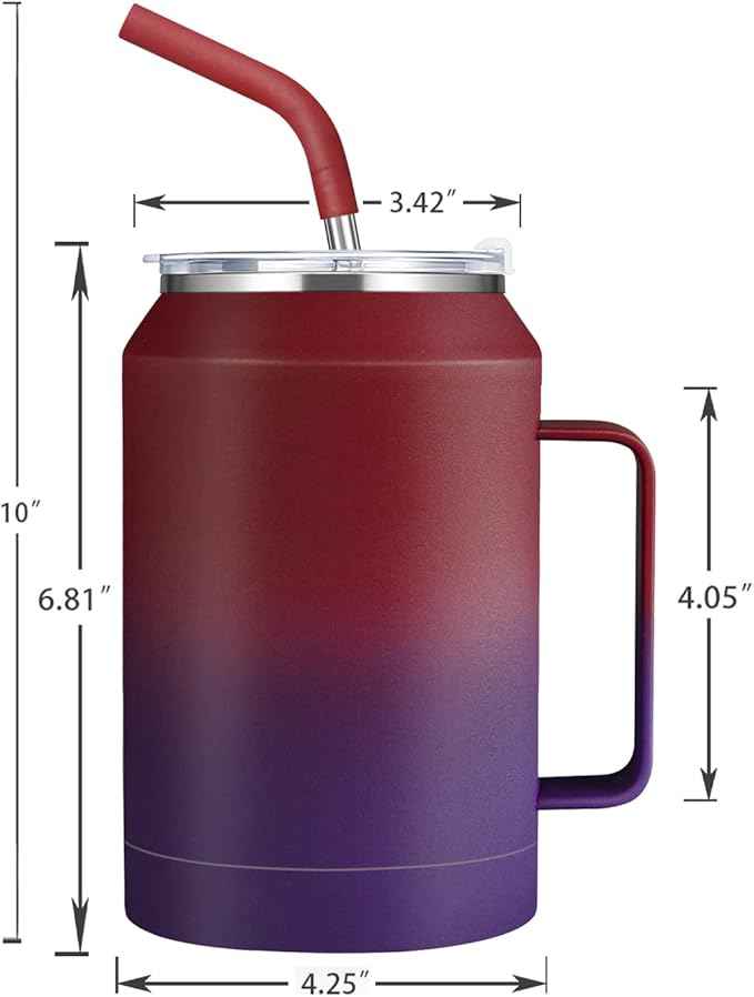 Zenbo 32 oz Mug Tumbler – Stainless Steel Vacuum Insulated Mug with Handle,Lid and Straw,Keeps Drinks Cold up to 36 Hours – Sweat-Proof Body, Dishwasher Safe