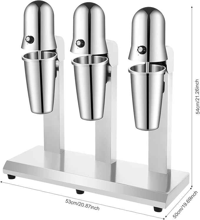 Electric Milkshake Maker, 3 Heads Commercial Milkshake Mixer with 8 Anti-Slip Feet & Powerful Motor Stainless Steel Milk Shake Machine for Beverage Store Cafe Ice Cream Parlor Teahouse Hotel Bar Etc
