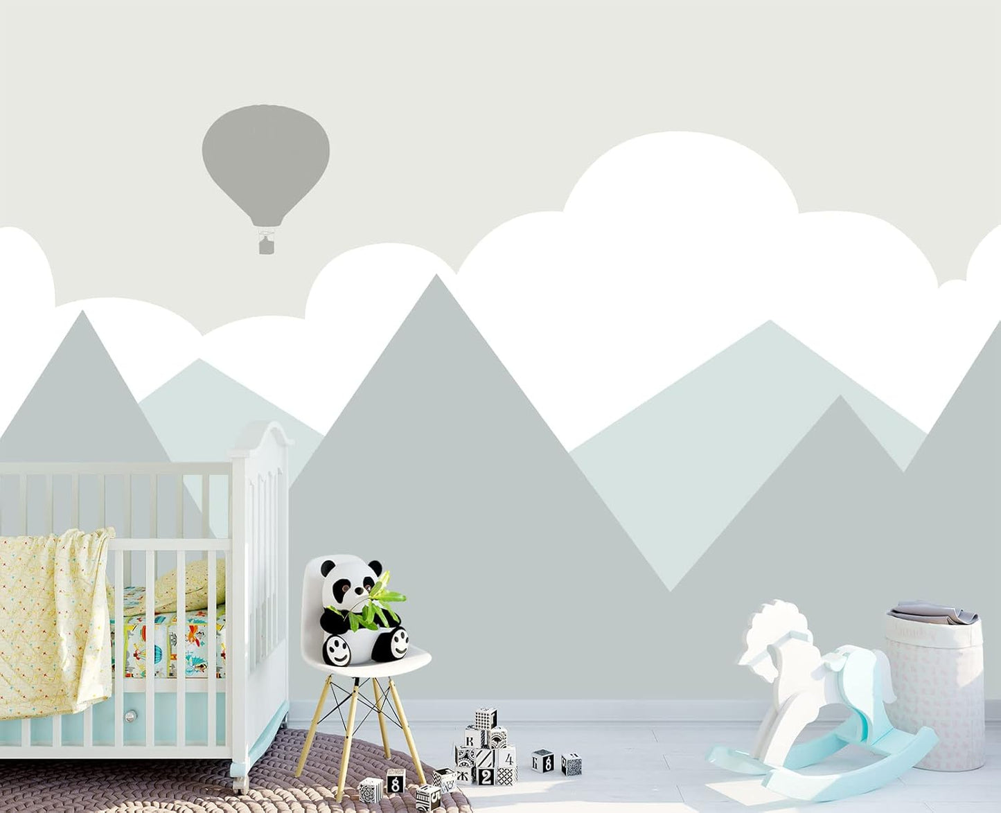 Cartoon Hot air Balloon Mountain Peak Baiyun Children's Nursery Wall Mural Wallpaper 178" x 117"