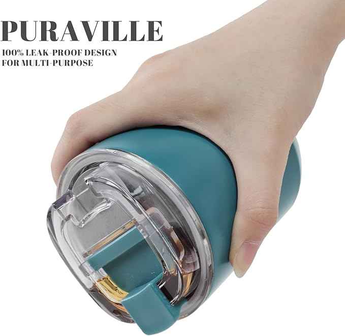Puraville Insulated Tumblers with Lid, 10 oz Travel Coffee Mug Stainless Steel Vacuum Cup, Leak Proof Reusable Double Walled Coffee Tumbler for Iced and Hot Drinks, Peacock Blue