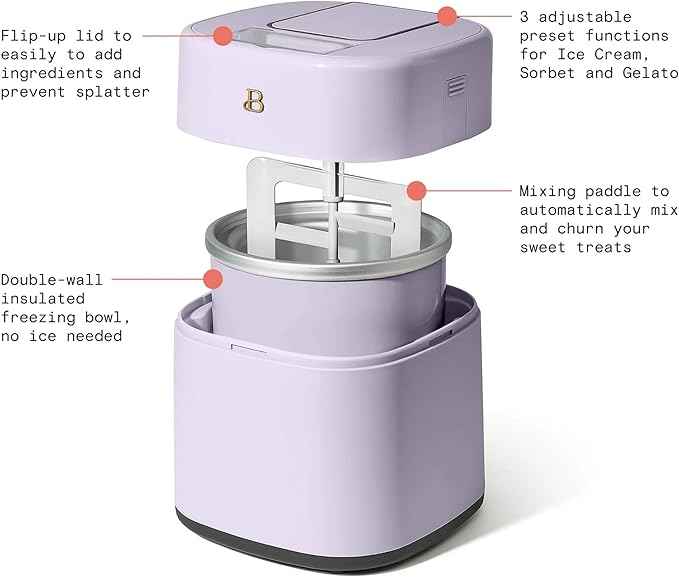 1.5 Quart Ice Cream Maker with Touch Control Panel, Freezer Bowl Design, Compact Electric Machine for Homemade Frozen Desserts, Gelato & Sorbet (Lavender)
