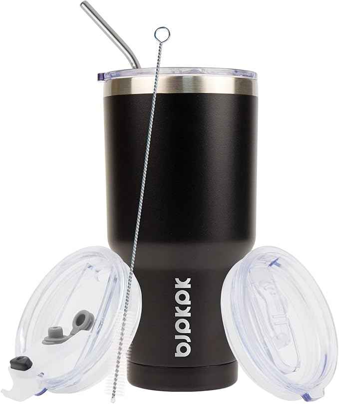 BJPKPK 30 oz Stainless Steel Tumbler with Lid and Straw Insulated Travel Coffee Mug Reusable Metal Thermal Cup,Black
